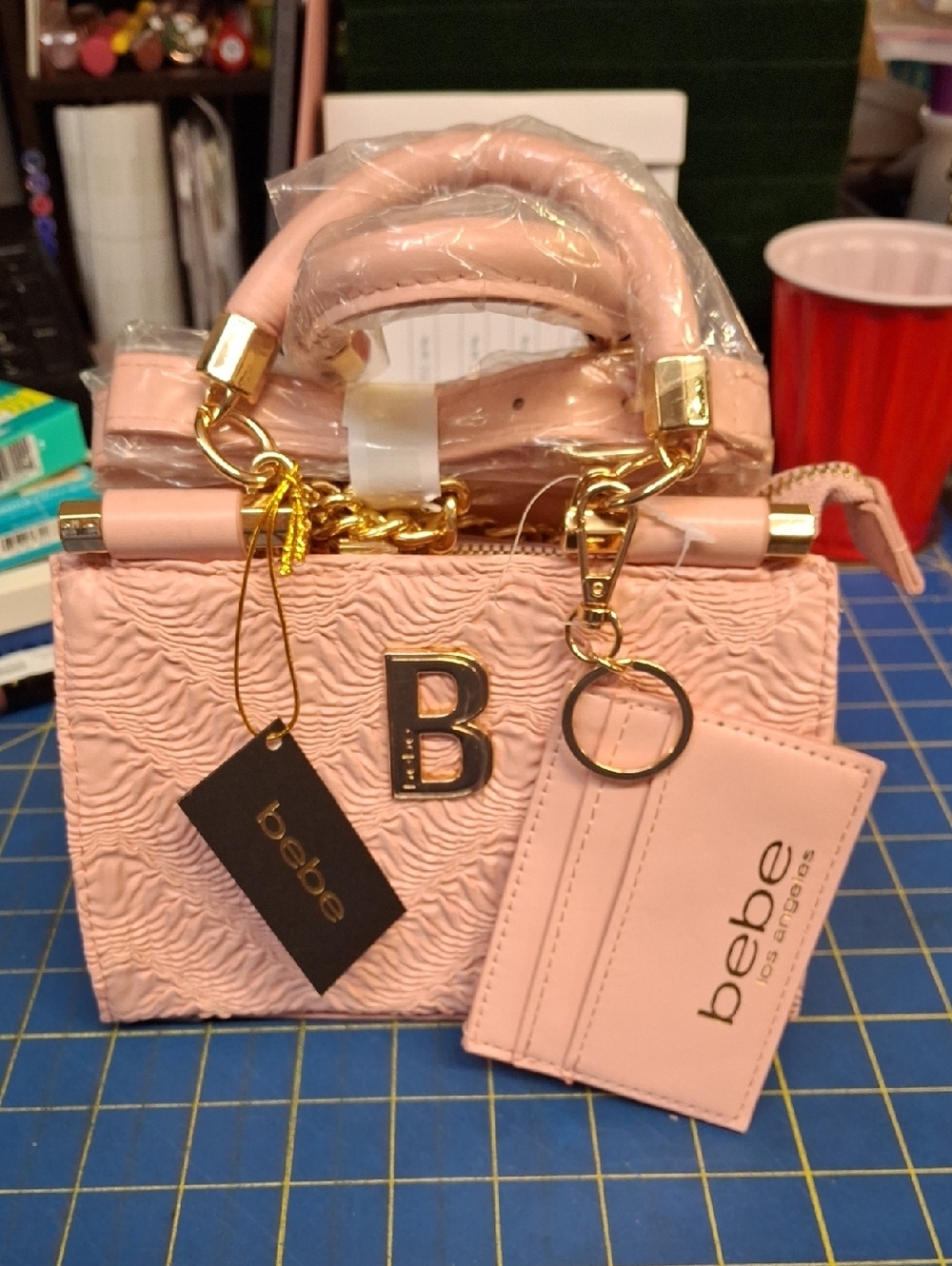 bebe Pink Textured Mini Satchel with Gold Hardware NWT